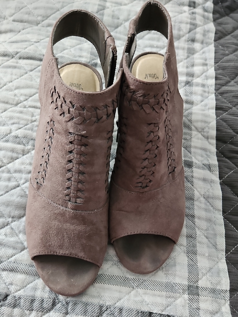 Suede Braided Peep-Toe Slingback Mules in Mauve